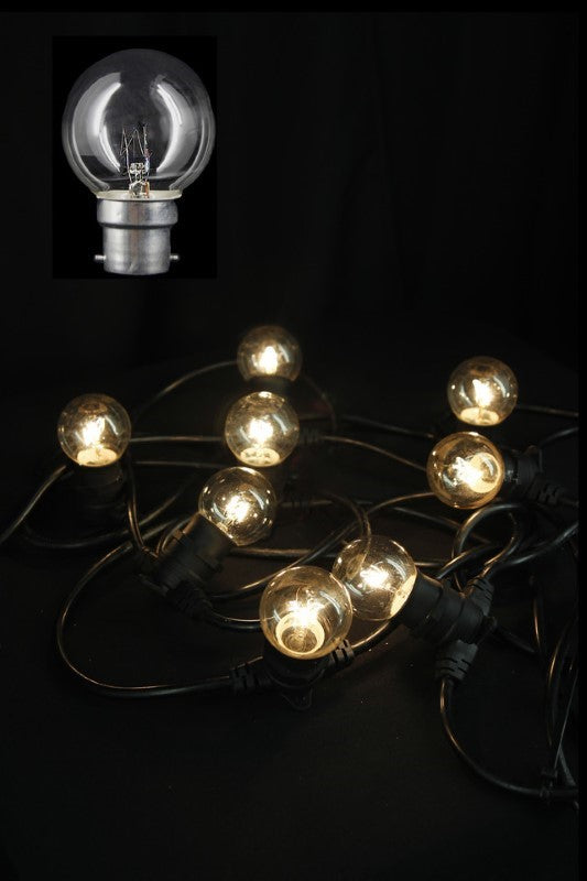 Set of 25 energy-efficient 7w B22 festoon bulbs, ideal for decorative indoor and outdoor lighting.