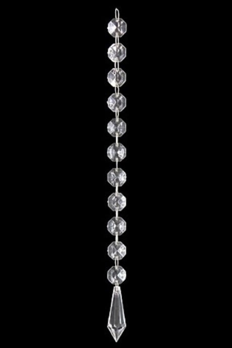 Elegant 29.5cm hanging bead strand featuring 12 diamond-like acrylic beads with metal ring connections for versatile decor.
