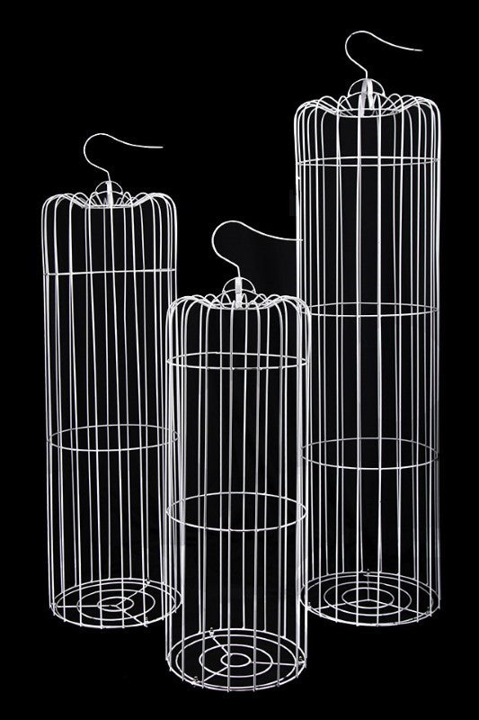 Elegant set of 3 decorative giant birdcages with open wire construction, ideal for floral displays and fairy lights.