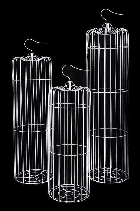 Elegant set of 3 decorative giant birdcages with open wire construction, ideal for floral displays and fairy lights.