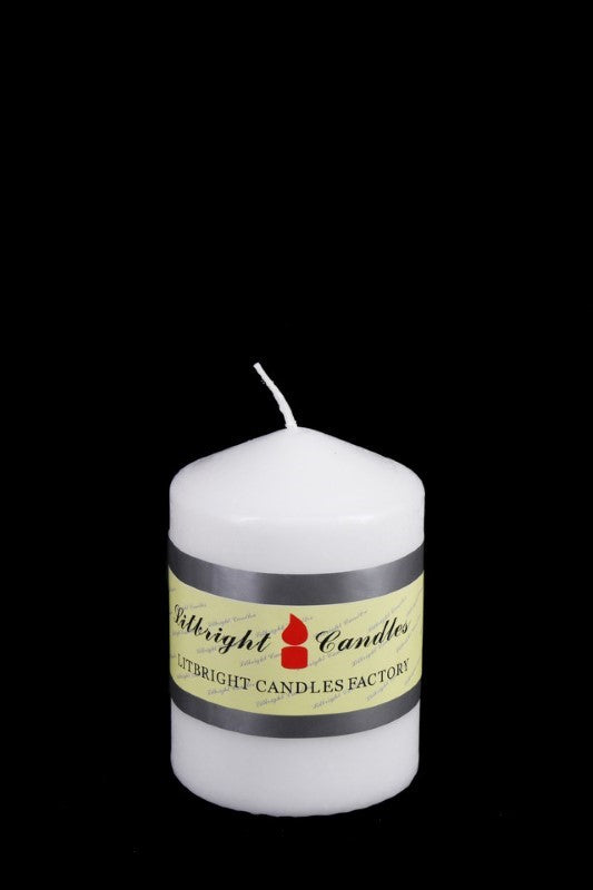 Set of 48 white unscented pressed wax pillar candles, 70D × 100mmH, ideal for elegant decor and warm ambiance at events.