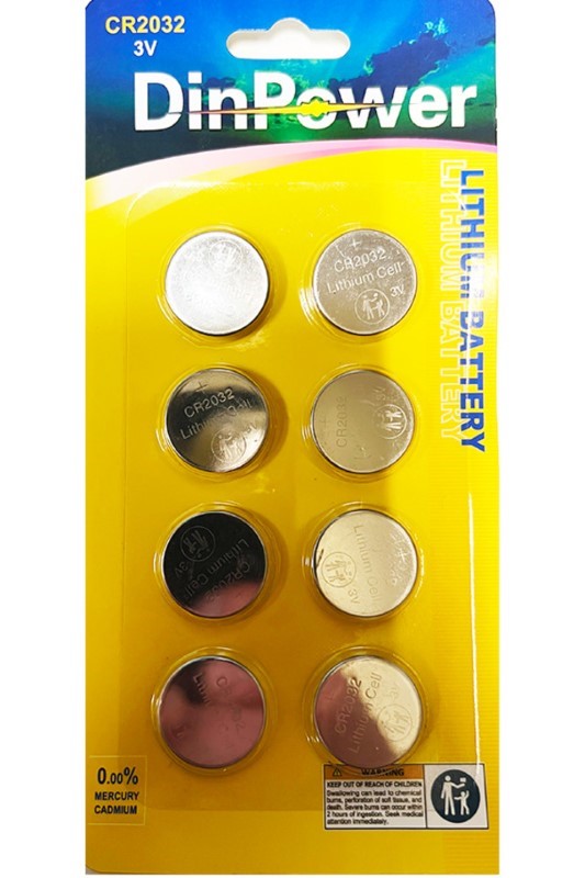 CR2032 Lithium batteries set of 10, ideal for LED lights, watches, and remotes, packaged for safe storage and transit.