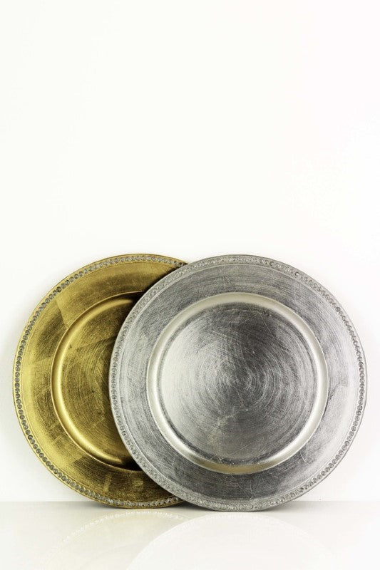 Glossy foil charger plates set of 24, adorned with 144 acrylic diamonds, perfect for elegant dining at events or celebrations.