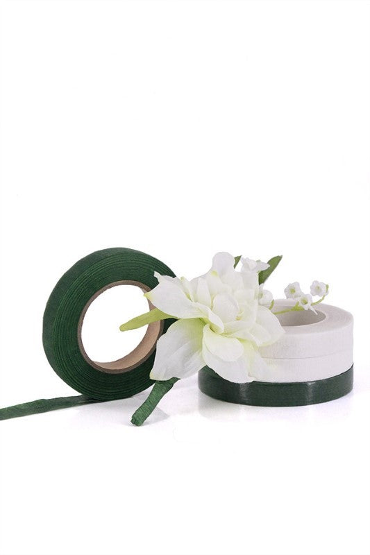 A set of 12 premium stem wrap tapes, 12.5mm wide and 27 meters long, ideal for securing floral arrangements and enhancing presentation.