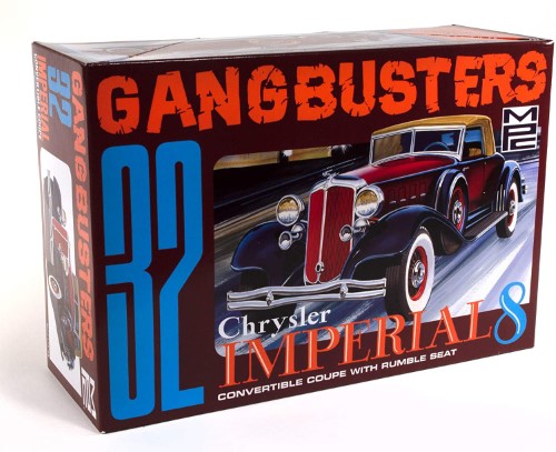 1/25 scale model kit of the 1932 Chrysler Imperial with vintage design, accessories, and a bonus Police Motorcycle.