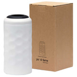 Freddo Wine Cooler in white, crafted from stainless steel, keeps wine cool for 6 hours with a sleek dimple pattern and twist-on lid.