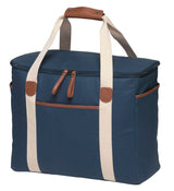 Sleek black Hamptons Cooler with faux leather trim, insulated compartment, and stylish carry handles for outdoor adventures.
