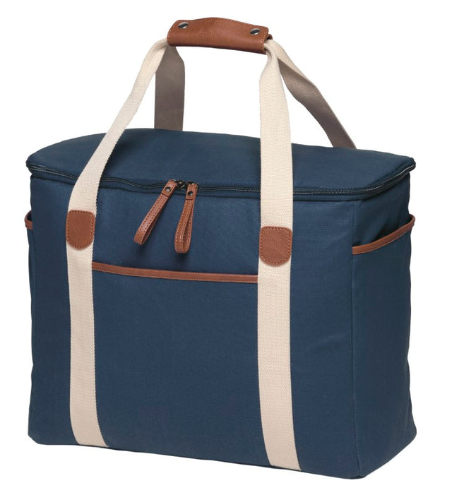 Sleek black Hamptons Cooler with faux leather trim, insulated compartment, and stylish carry handles for outdoor adventures.
