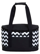 Oasis Chevron Cooler in black and white, 19L capacity, leak-proof lining, and convenient carry handles for outdoor use.