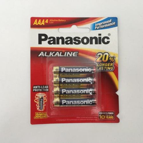 Panasonic Alkaline AAA batteries pack of 12, reliable power for electronics, leak-resistant, long-lasting performance.