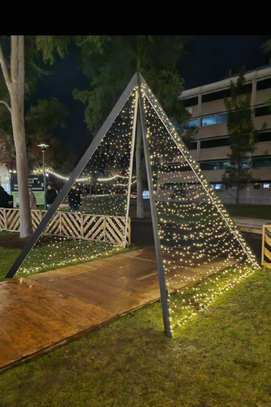 Elegant LED Wedding Pyramid Frame in graphite grey, 360cm tall, ideal for enhancing wedding decor with warm ambient lighting.