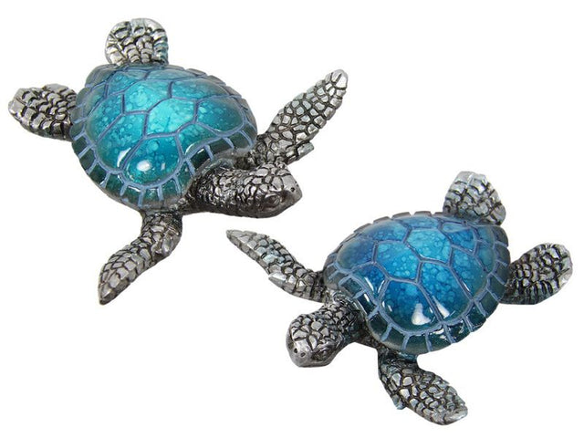 Elegant 7.5cm marble blue turtle ornaments, pack of 12, featuring 6 unique designs for stylish home decor.