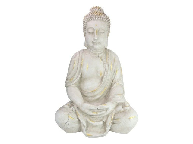 Elegant 68cm White and Gold Rulai Buddha ornament, perfect for adding serenity to any home decor.