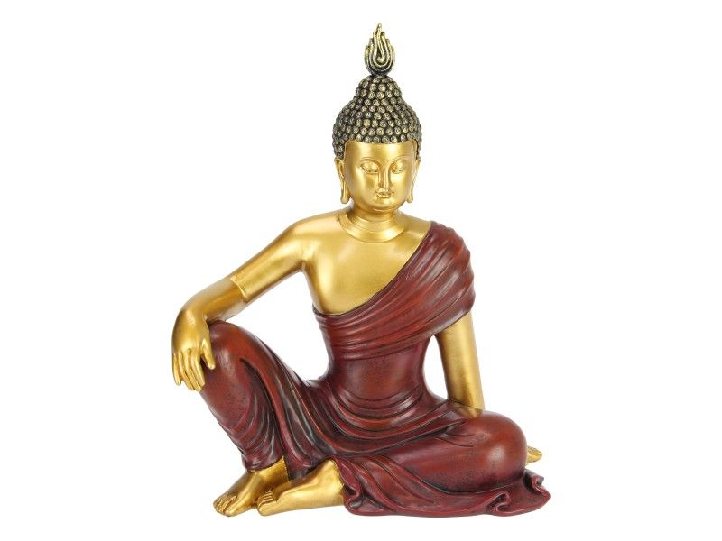 Set of 2 handcrafted 22cm gold and red Rulai Buddha ornaments, symbolizing tranquility and prosperity for home decor.