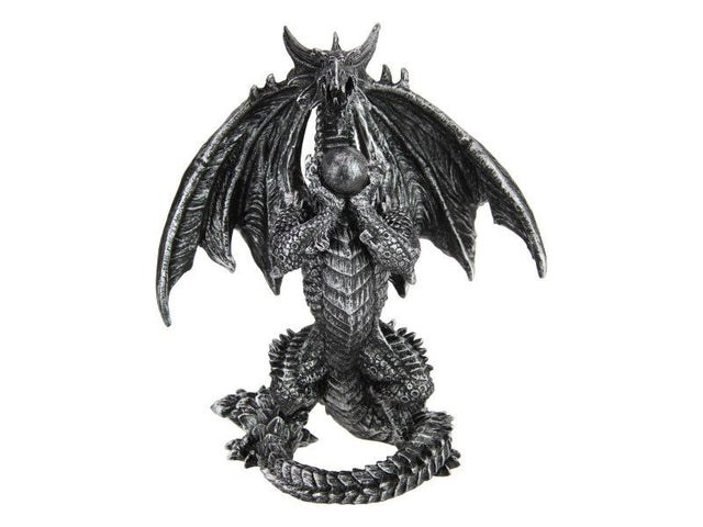 Pack of 2 enchanting 22cm dragon ornaments holding orbs, perfect for fantasy-themed decor and exquisite displays.