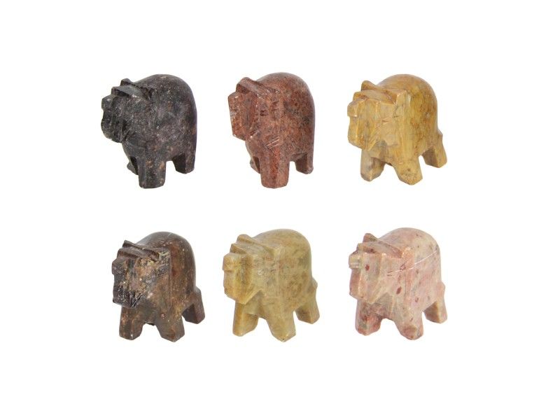 A pack of 12 unique 4cm soapstone elephants, symbolizing luck and charm for home or office decor.