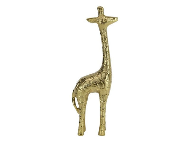 Elegant 26cm gold metal giraffe ornaments in a pack of 2, perfect for modern home decor and gifts.