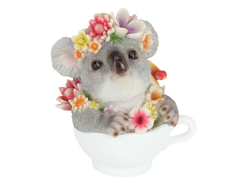 Ornament - 15cm Floral Koala in Teacup  - Pack of 2