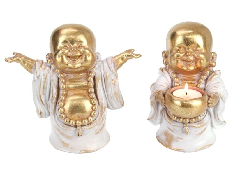 Ornament - 16cm Gold / Grey Happy Buddha  - Pack of 2