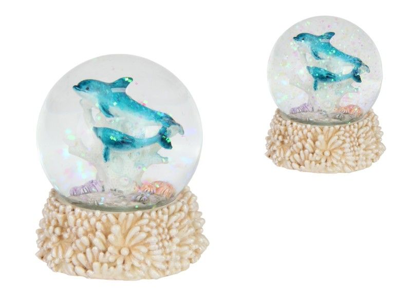 Colorful pack of 4, 65mm twin dolphin water ball ornaments, perfect for nautical decor and playful home accents.