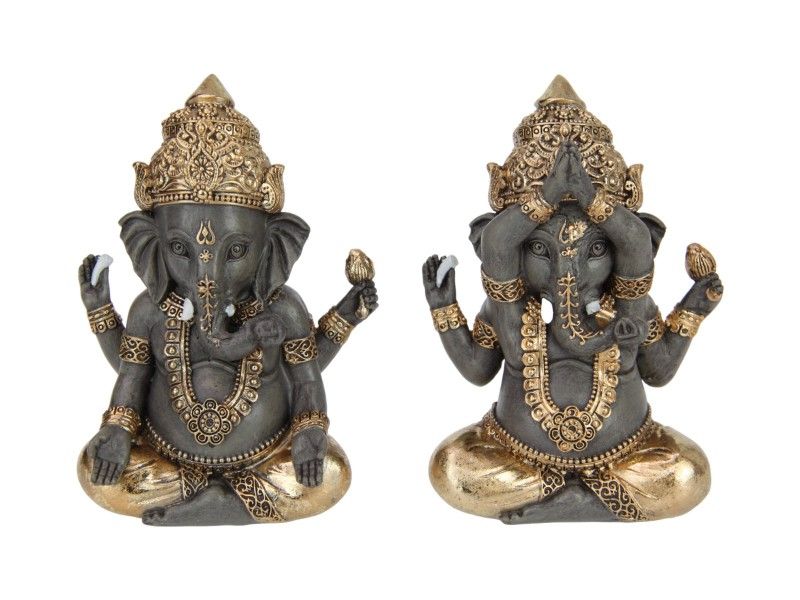 Two 15cm Antique Gold Ganesh ornaments, elegant decor pieces symbolizing wisdom and prosperity for any home.