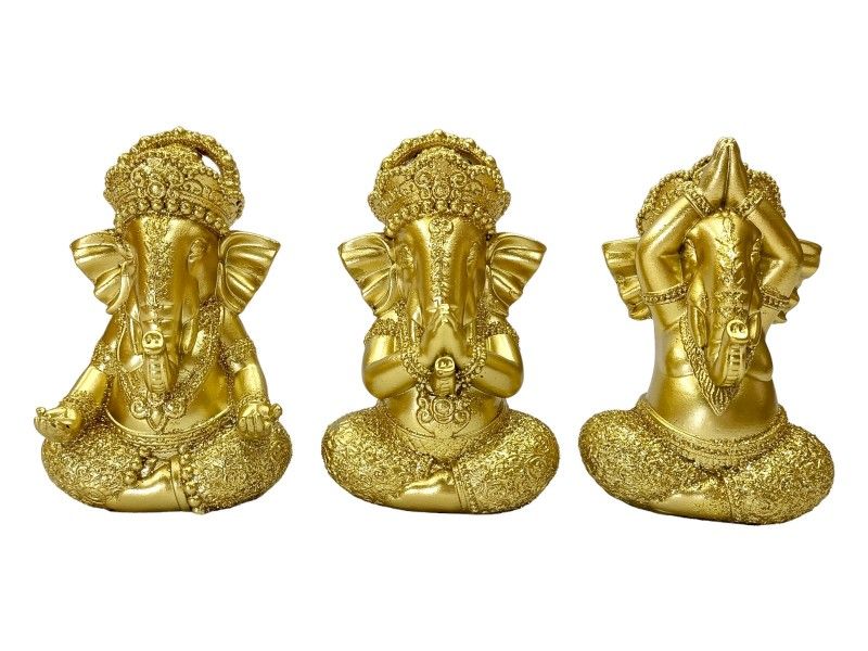 Ornament - 10cm Golden Ganesh Sitting  - Pack of 6