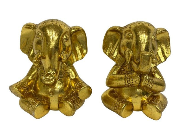 Set of 4 exquisite 10cm Sitting Gold Ganesh ornaments, featuring unique designs for home decor and spiritual enhancement.