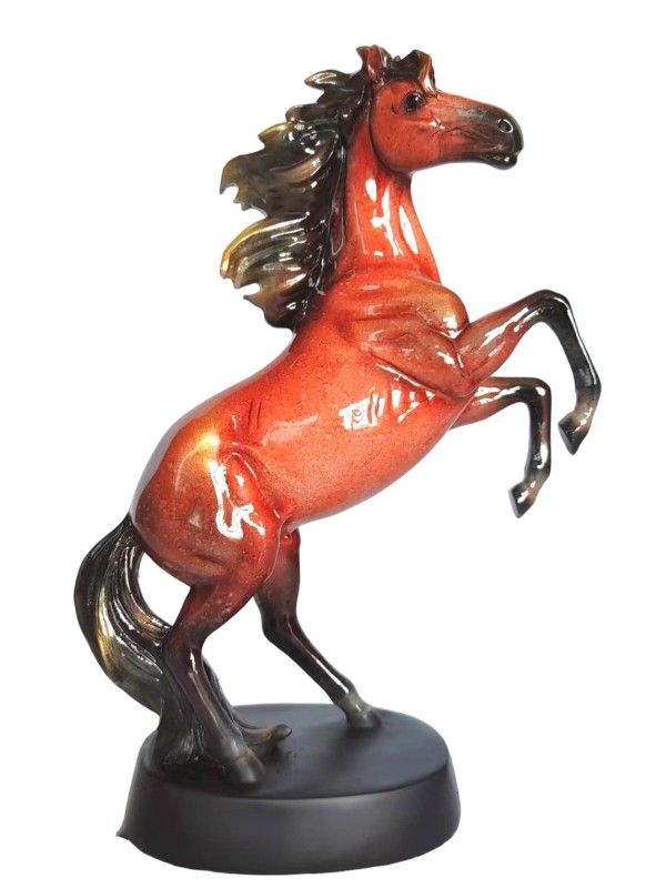 Ornament - 32cm Mbl Brown Rearing Horse