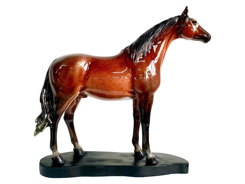 Ornament - 35cm Marble Brown Stand Horse