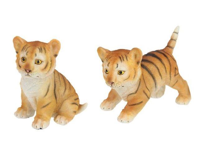 Four 15cm Playful Tiger Cub ornaments, intricately designed to add charm and whimsy to any decor.