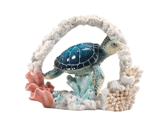 Two 17cm blue turtle ornaments in coral design, symbolizing longevity and perfect for coastal-themed decor.