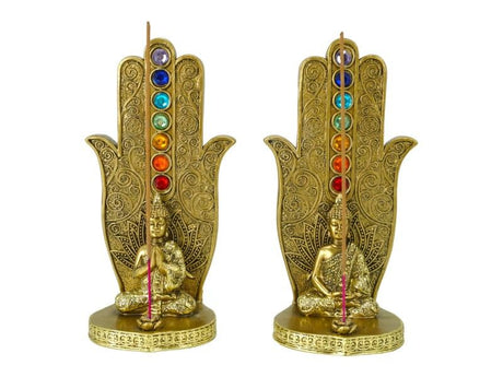 15cm gold Buddha on Hamsa Chakra ornaments in a pack of 2, blending elegance and spirituality for decor and mindfulness.