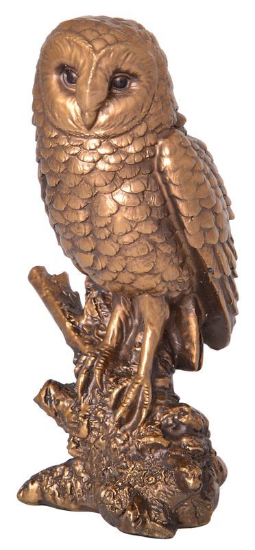 Pack of 2 charming 15cm bronze owl ornaments on branches, perfect for home decor and gifts for nature lovers.