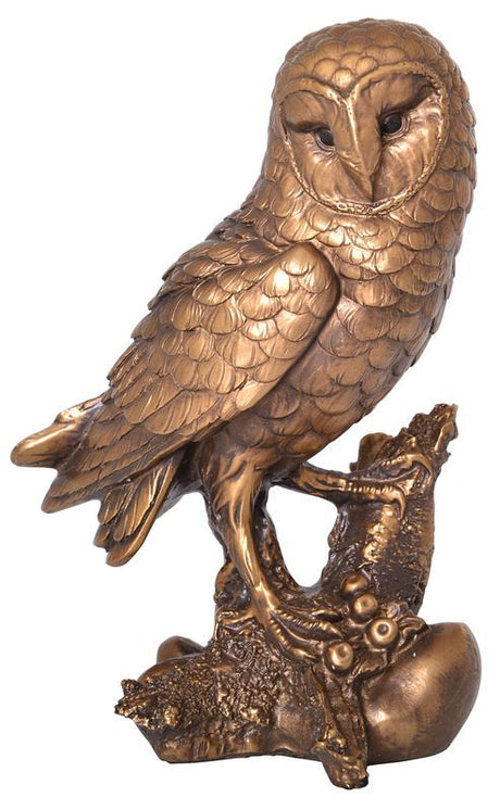 Elegant 18cm bronze owl perched on a sculpted branch, perfect for home decor and nature-themed gifting.