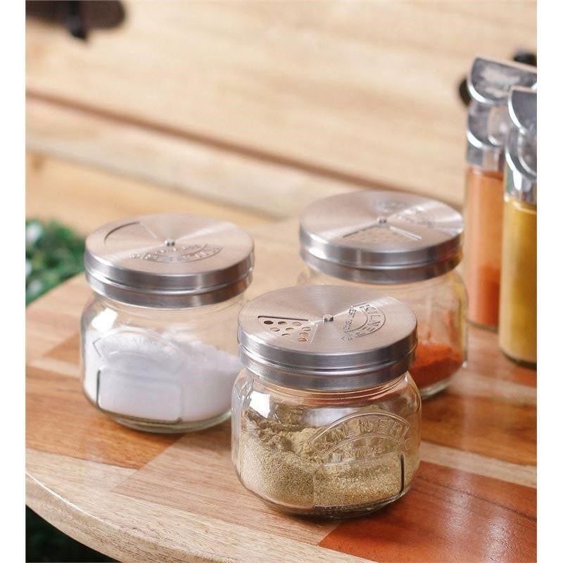 Kilner 250ml jar with shaker lid for dispensing dried foods like chocolate and cheese, BPA-free and microwave safe.