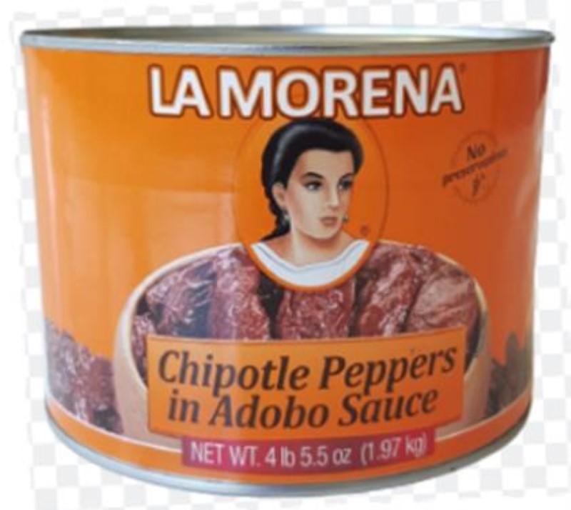 La Morena's 1.97KG Chipotle Peppers in Adobo Sauce, featuring smoky jalapeños and rich spices, ideal for enhancing dishes.