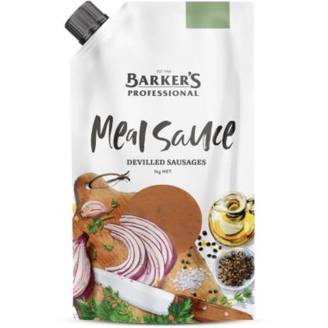 Delicious Sauce Devilled Sausages Meal by Barkers, 1KG, ready-to-cook gourmet dish with savory flavors, made in New Zealand.