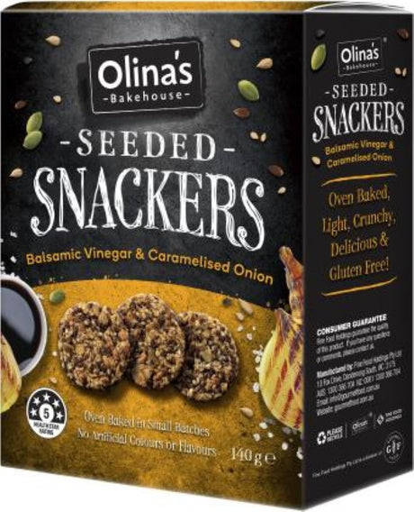 Snacker Balsamic Vinegar & Caramelised Onion - Gluten-free 140g snack with crunchy texture and gourmet flavor profile.