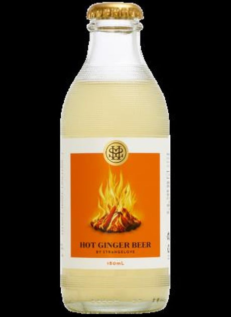 Refreshing StrangeLove Hot Ginger Beer, 180ml, 6X4PK, featuring bold ginger flavor for cocktails or solo enjoyment.