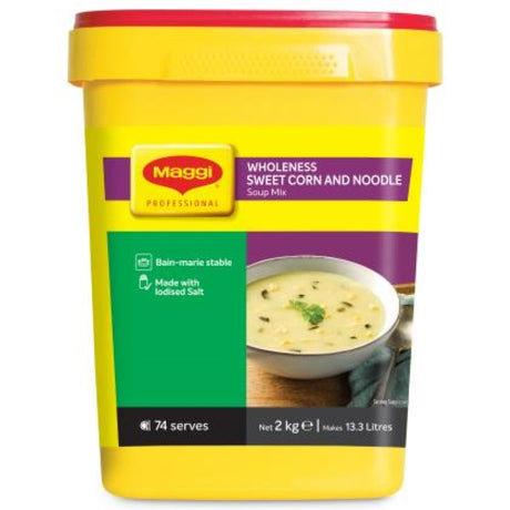 Creamy MAGGI Sweet Corn and Noodle Soup Mix in a 2KG pack, perfect for quick, wholesome meals full of flavor.