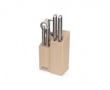 Joseph Joseph Elevate Fusion 5pc Knife & Scissor Block set featuring durable Japanese stainless steel blades and elegant beechwood storage.