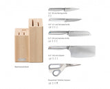 Joseph Joseph Elevate Fusion 5pc Knife & Scissor Block with high-quality blades, stylish wooden storage, and ergonomic design.