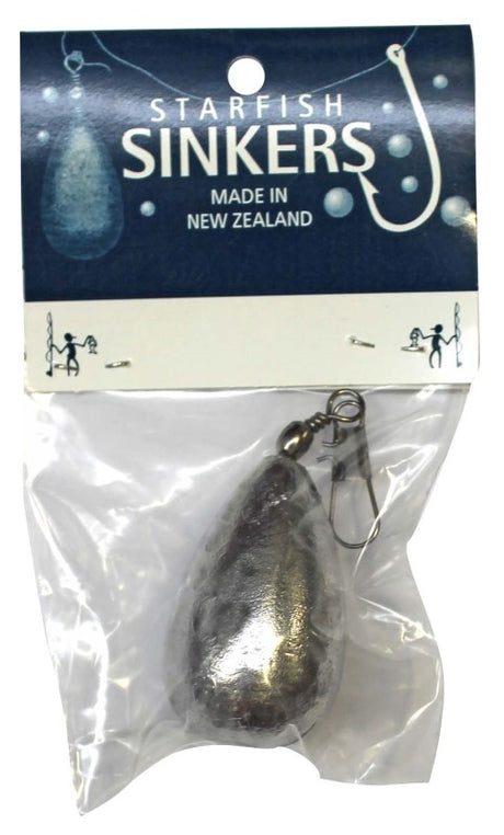 Starfish Clipon Sinker Packet 10oz designed for versatile fishing, easily slipping through rocks for effective bottom or trolling use.