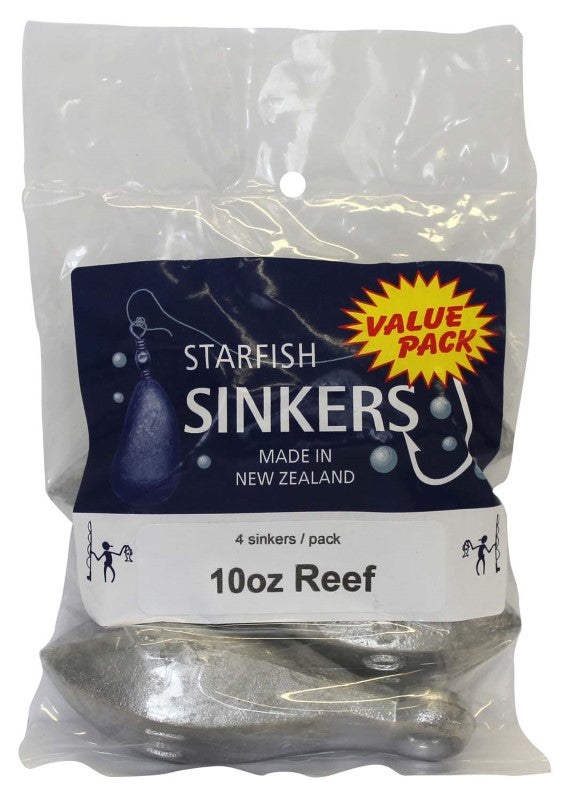 Starfish Reef Sinkers pack of 4, 10oz each; designed for precision casting and versatile rigging for anglers.