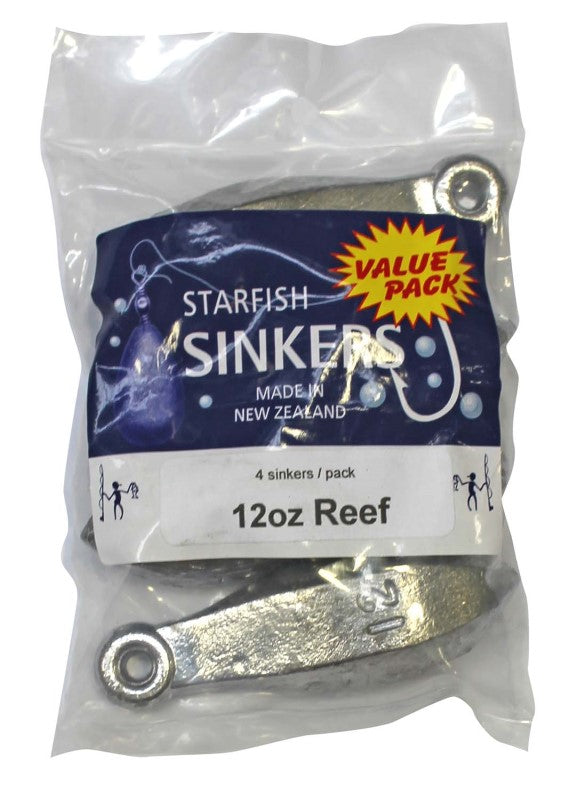 Starfish Reef Sinker Value Pack with 4 premium 12oz sinkers designed for efficient water penetration and minimal flutter.