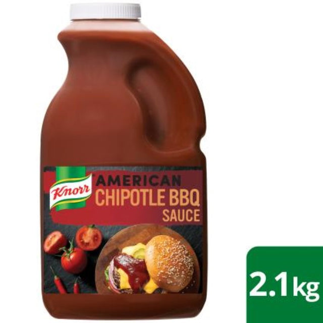 Sauce Chipotle Barbeque by Knorr in a 2.15KG pack, gluten-free, perfect for grilling and marinating meats with smoky flavor.