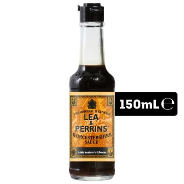 Lea & Perrins Worcestershire Sauce in a 150ml bottle, perfect for adding tangy umami flavor to marinades and dressings.