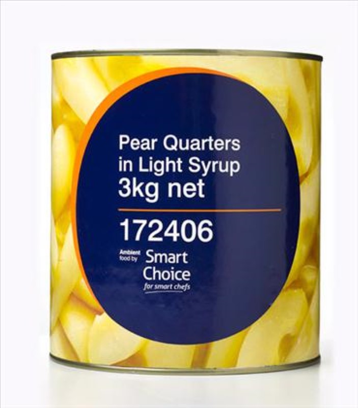 Pear Quarters in light syrup - 3KG jar, sweet and juicy, perfect for snacks and desserts. Imported from China.