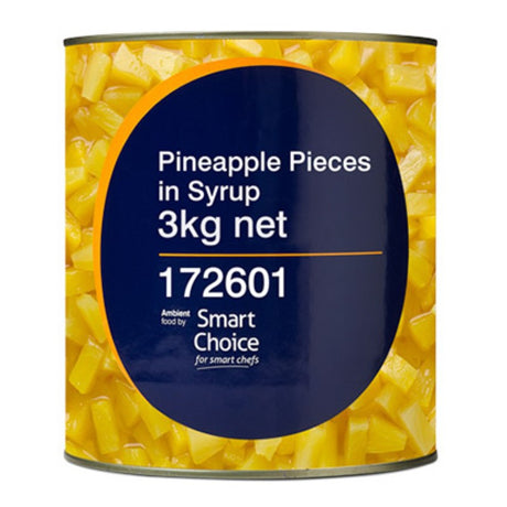 Pineapple pieces in syrup, 3KG; sweet, tangy tropical treat for desserts, cocktails, or savory dishes.