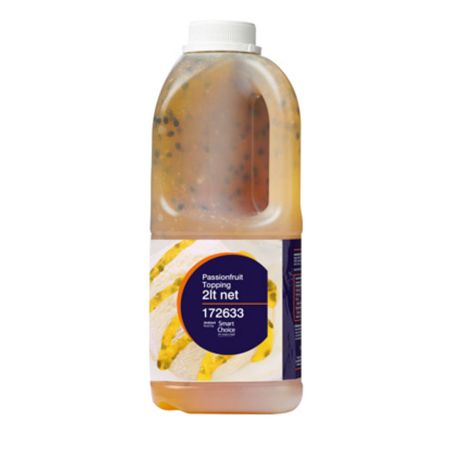 Luscious 2L passionfruit dessert topping from New Zealand, perfect for drizzling on ice cream and cakes for tropical sweetness.